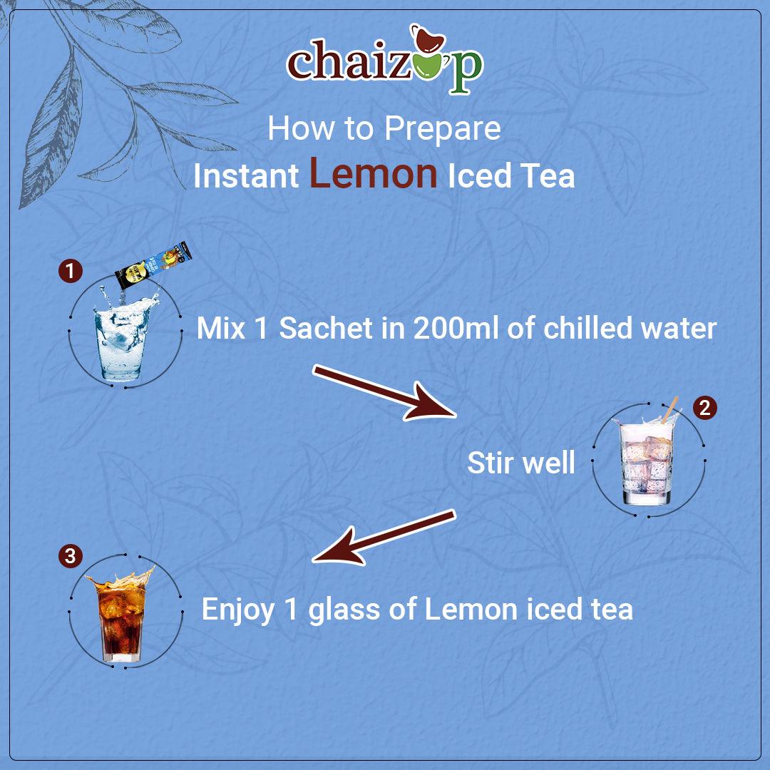 Foodzup Splash 1 Min Instant Lemon Iced Tea Drink - 10 Sachets | Lemon Iced Tea Flavours | 10 Servings | 160g